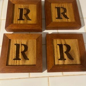Rustic Wooden Coasters with Monogram - Brown